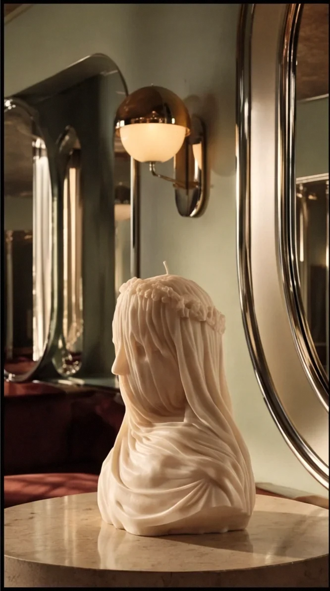 Grace beside a brass sconce
